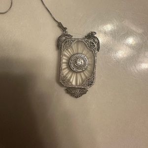 Antique camphor glass necklace/ university of Pittsburgh seal